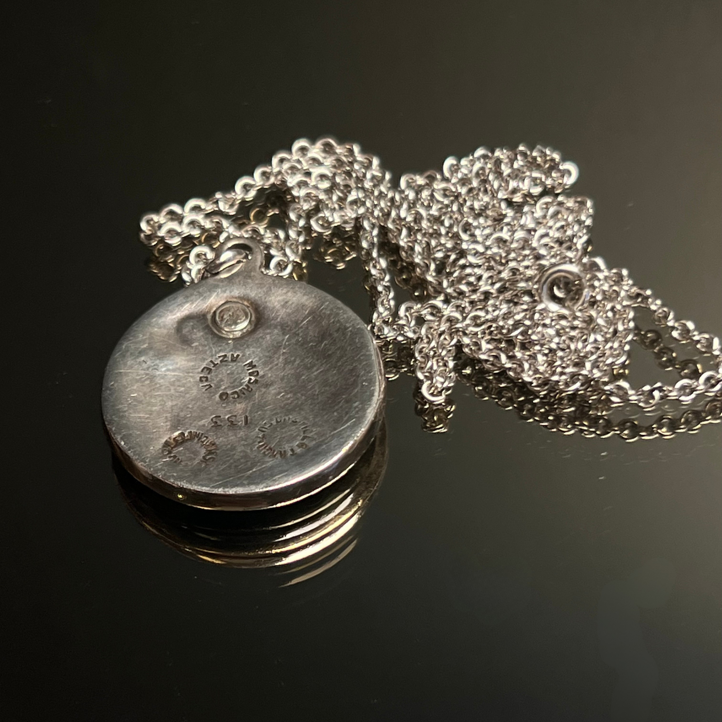 Vintage Los Castillo Sterling Silver Mosaico Necklace with Letter “L” Pendant