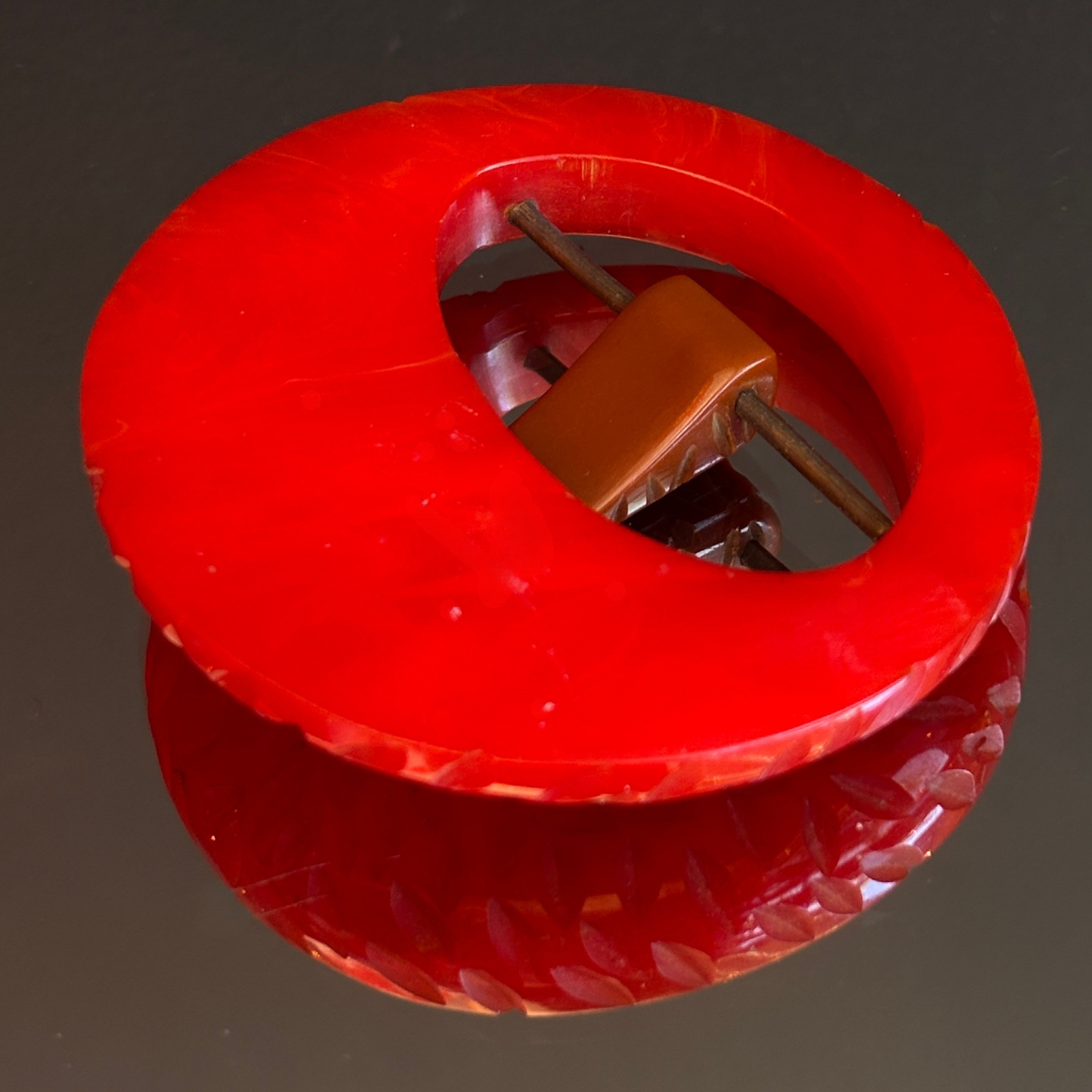 Vintage Bakelite Cherry Red Round Belt Buckle