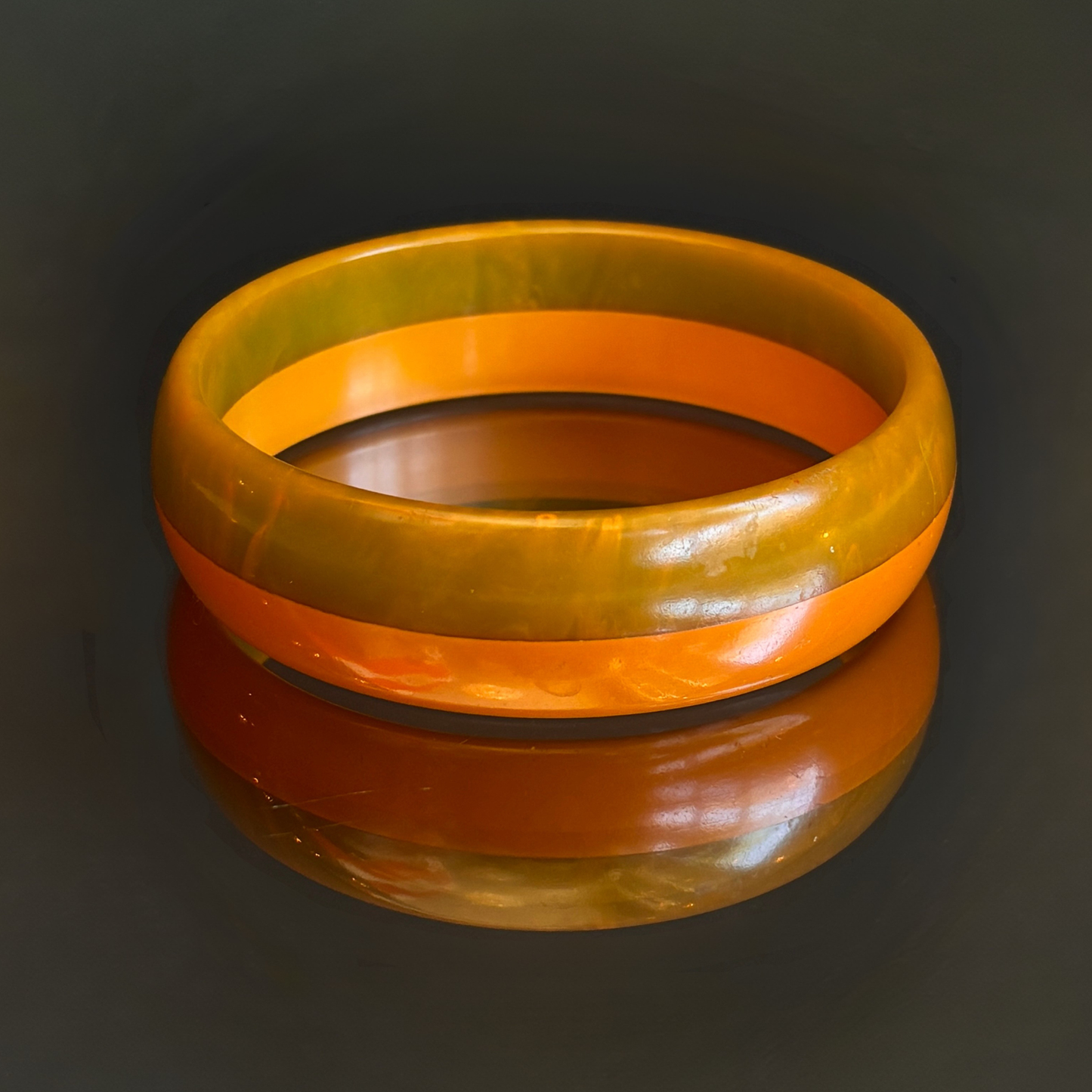Vintage Olive Green & Butterscotch Bakelite Bangle Bracelet