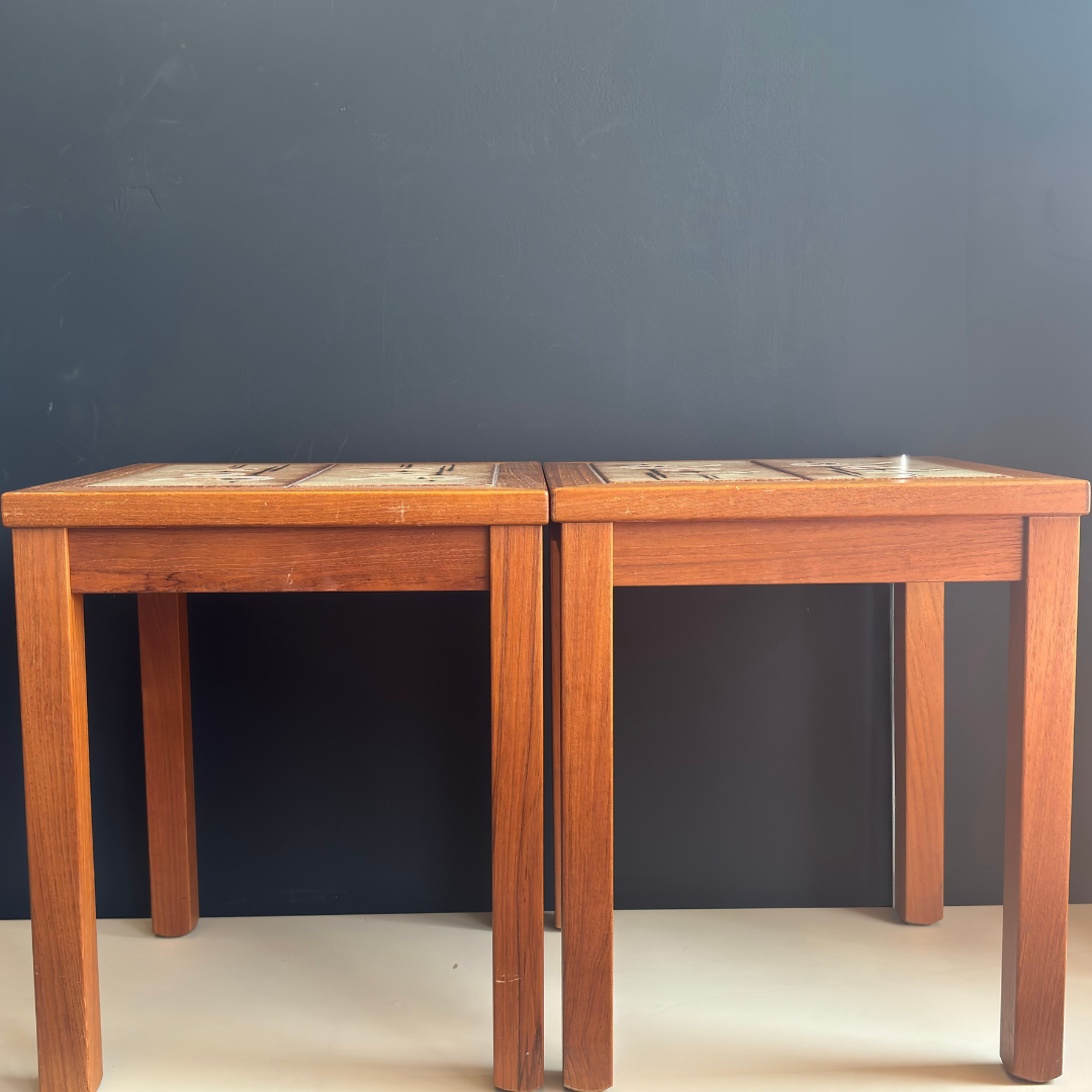Vintage Danish Teak & Ceramic Tables - Set of 2