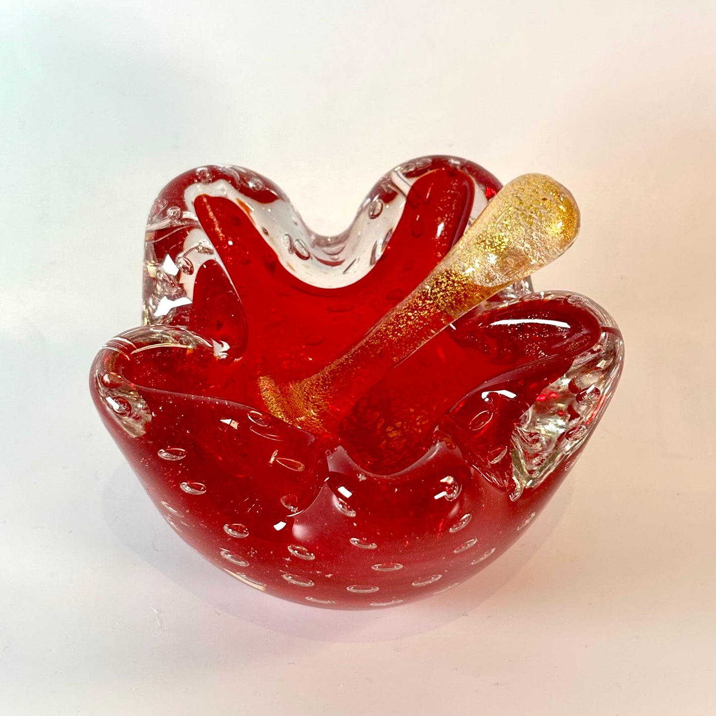 Vintage Murano Italy Ruby & Gold Art Glass Mortar and Pestle Set