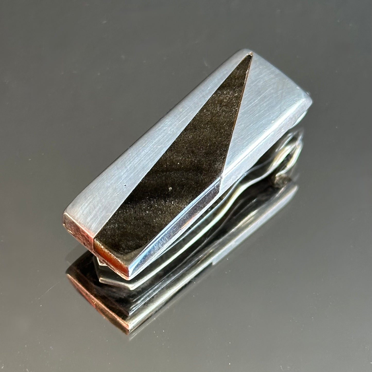 Vintage Enrique Ledesma Taxco Silver & Obsidian Money Clip