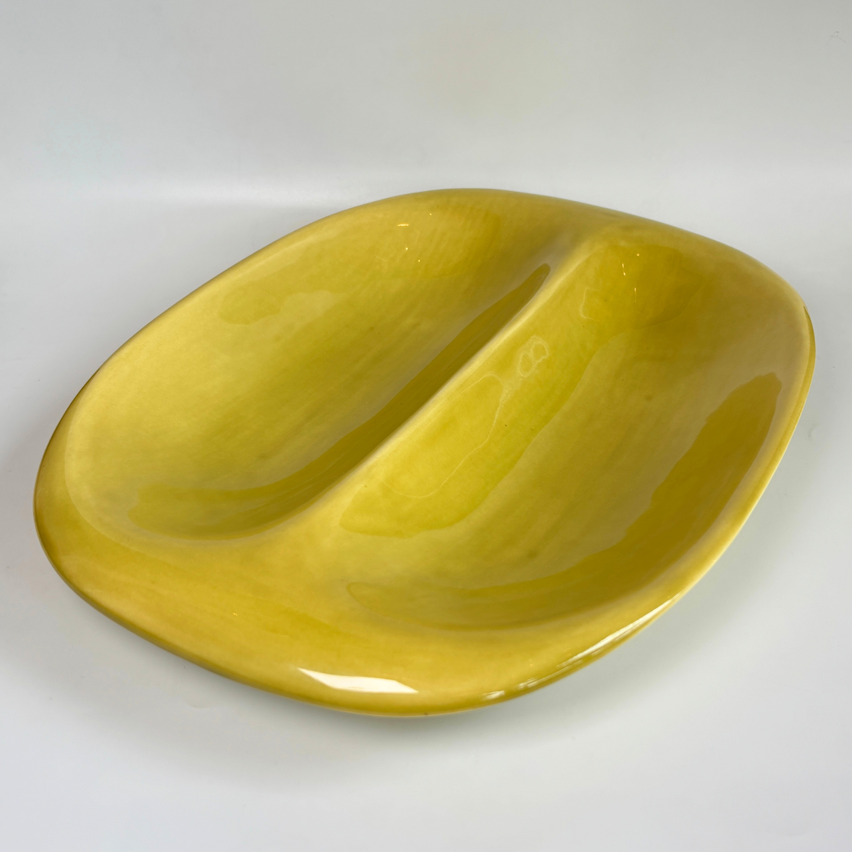 1940's Russel Wright Chartreuse Oval Divided Serving Dish
