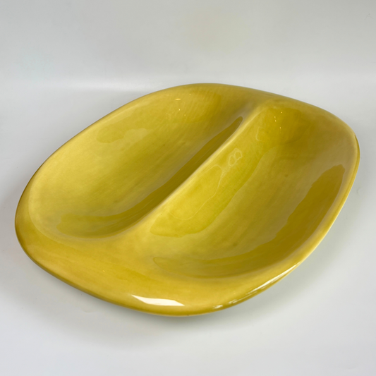 1940's Russel Wright Chartreuse Oval Divided Serving Dish