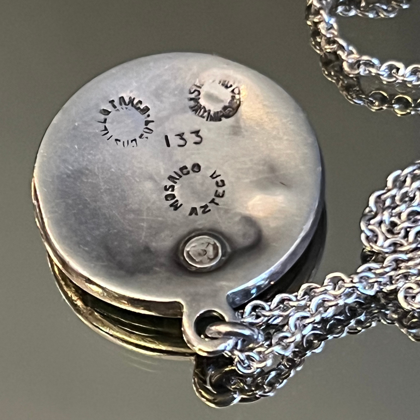 Vintage Los Castillo Sterling Silver Mosaico Necklace with Letter “L” Pendant