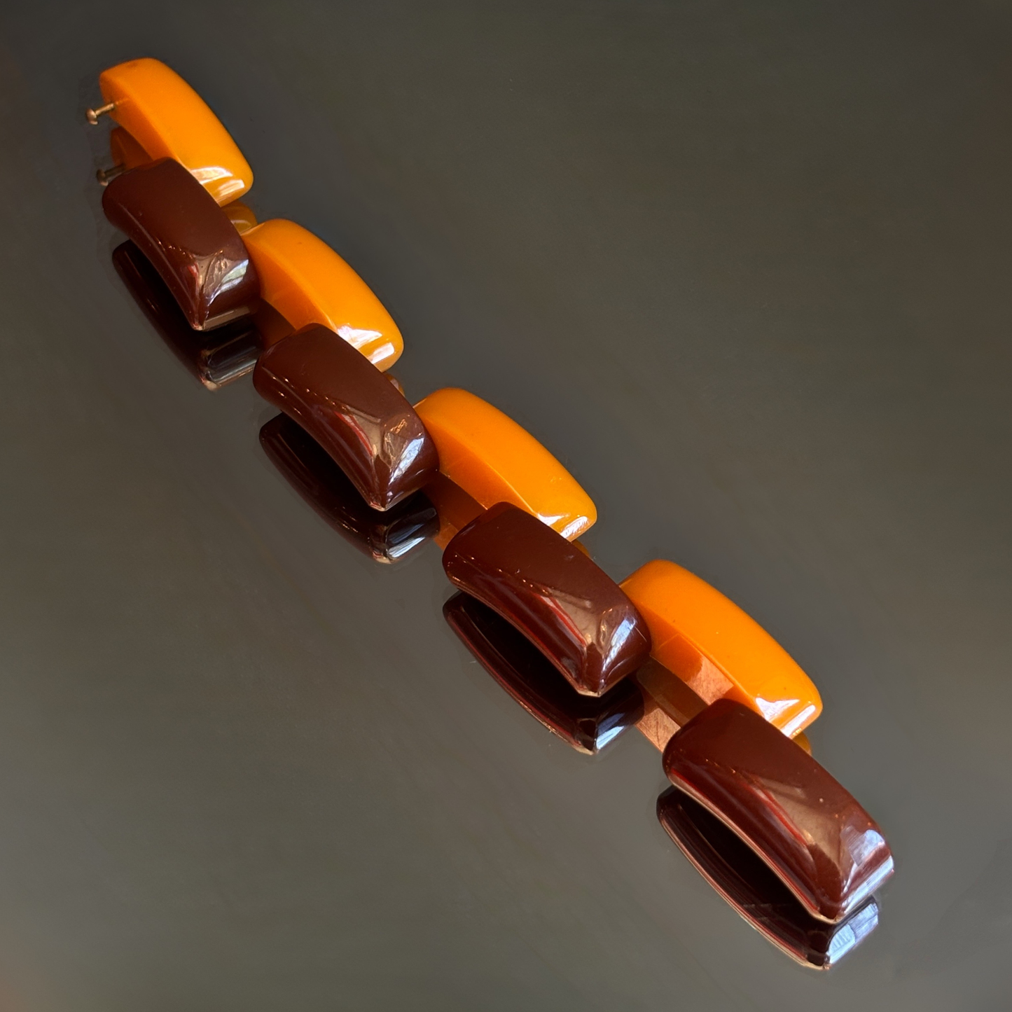 Vintage Chocolate & Butterscotch Bakelite Link Bracelet