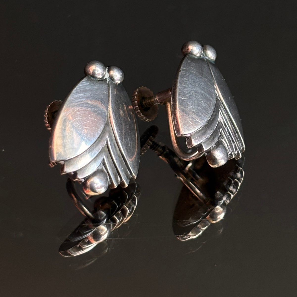 Vintage Georg Jensen Modernist Tulip Earrings #105