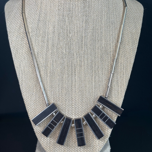Vintage Ebony & Sterling Art Deco Necklace