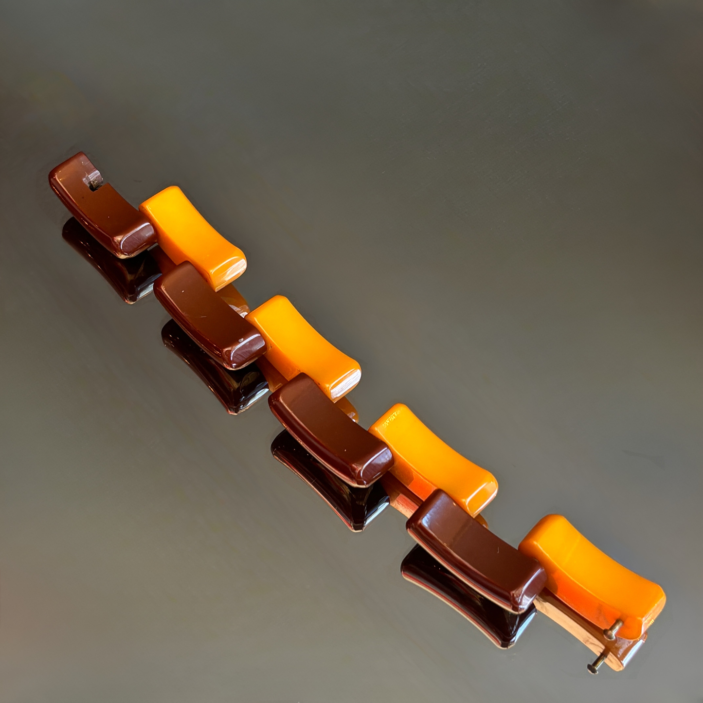Vintage Chocolate & Butterscotch Bakelite Link Bracelet