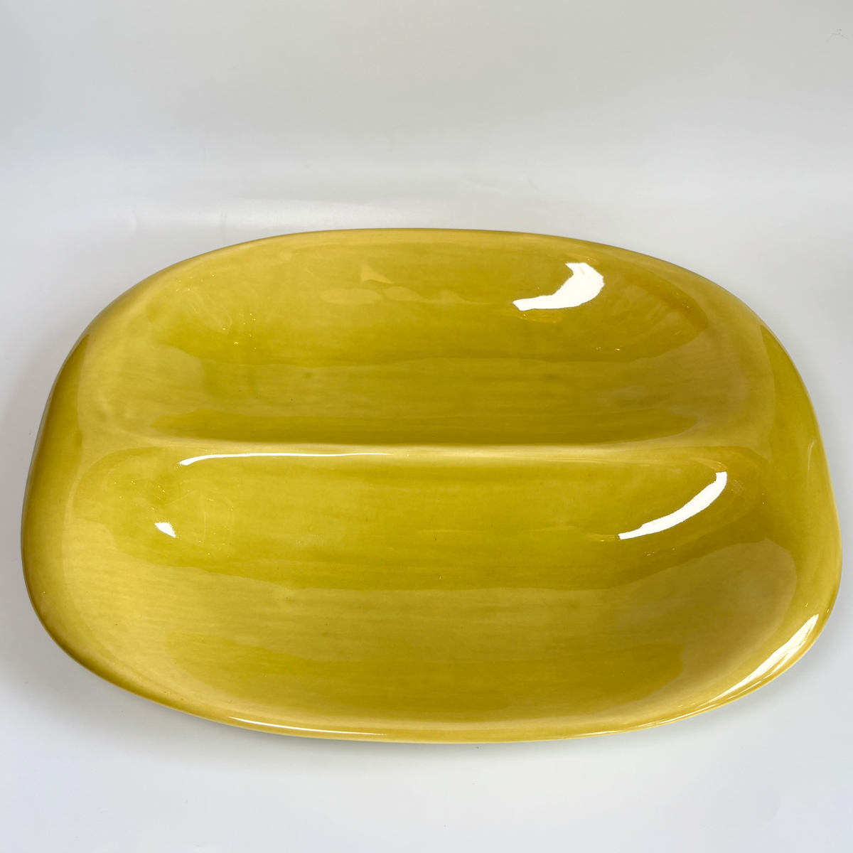1940's Russel Wright Chartreuse Oval Divided Serving Dish