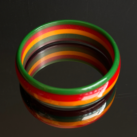 Vintage Laminated Five Color Bakelite Bangle Bracelet