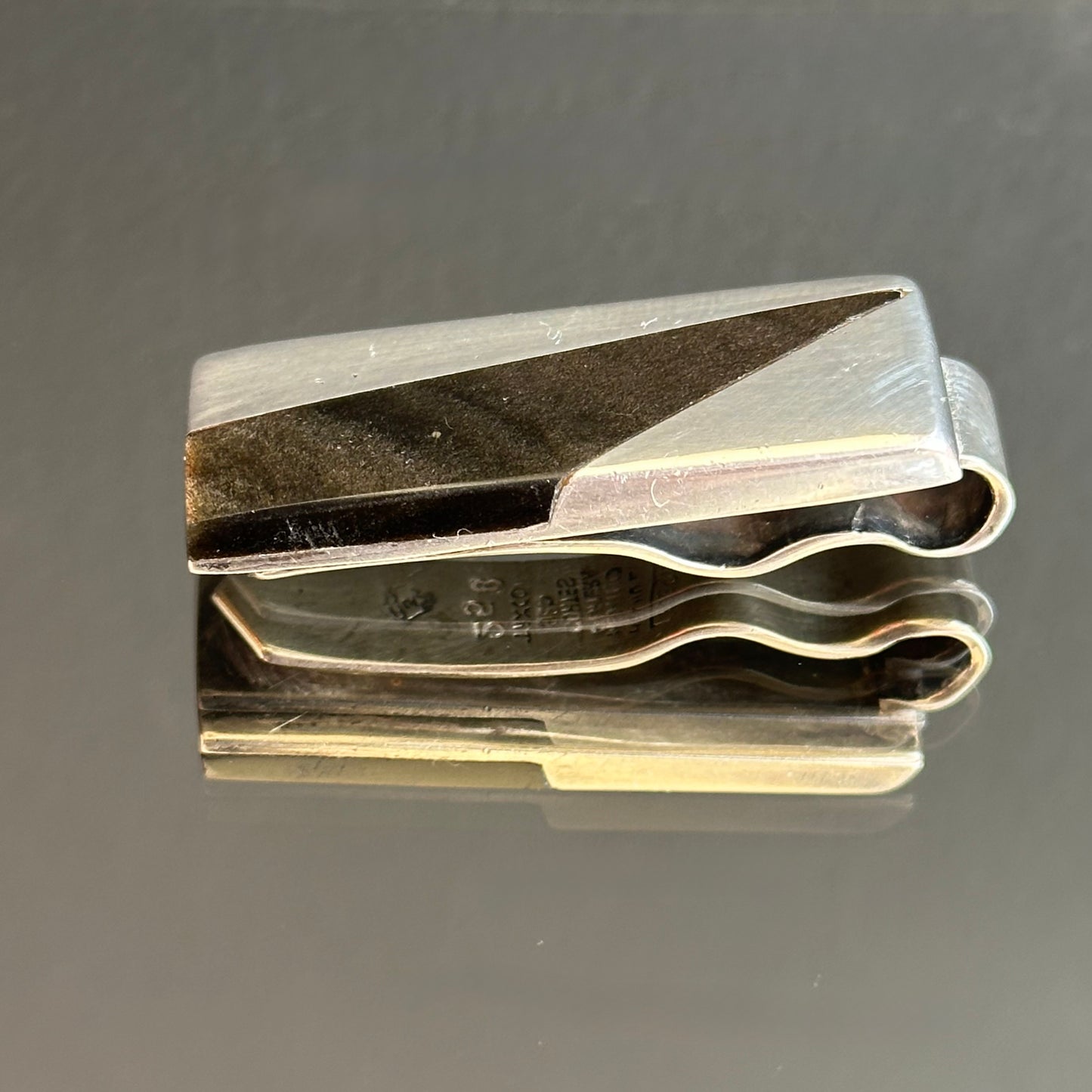 Vintage Enrique Ledesma Taxco Silver & Obsidian Money Clip