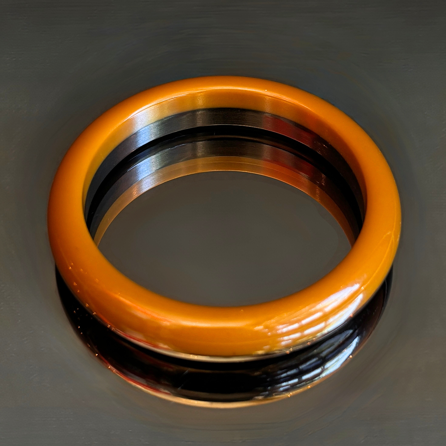 Vintage Butterscotch Bakelite & Black Lucite Bangle Bracelet