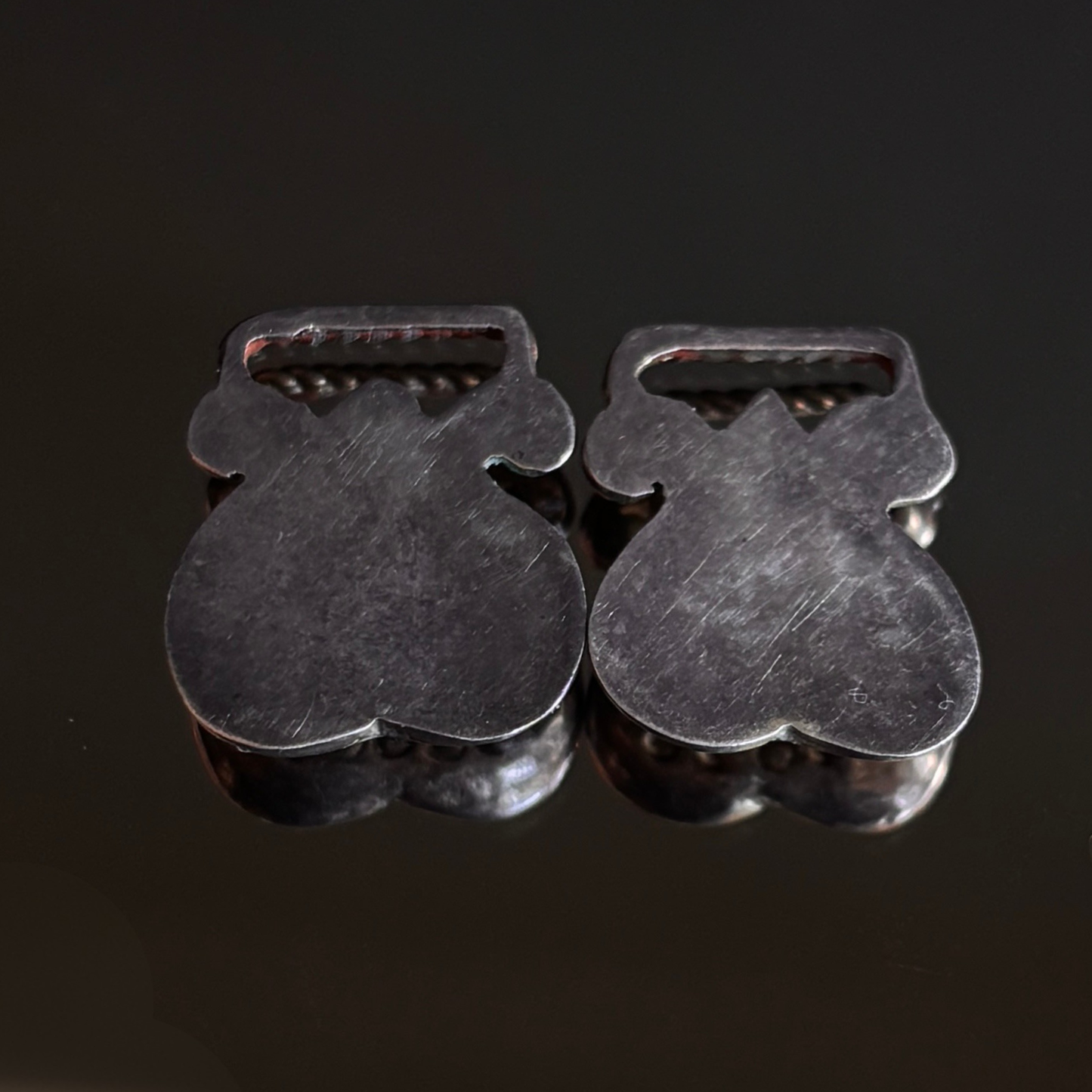 Vintage Mexican Silver Heart Terminals (Pair)