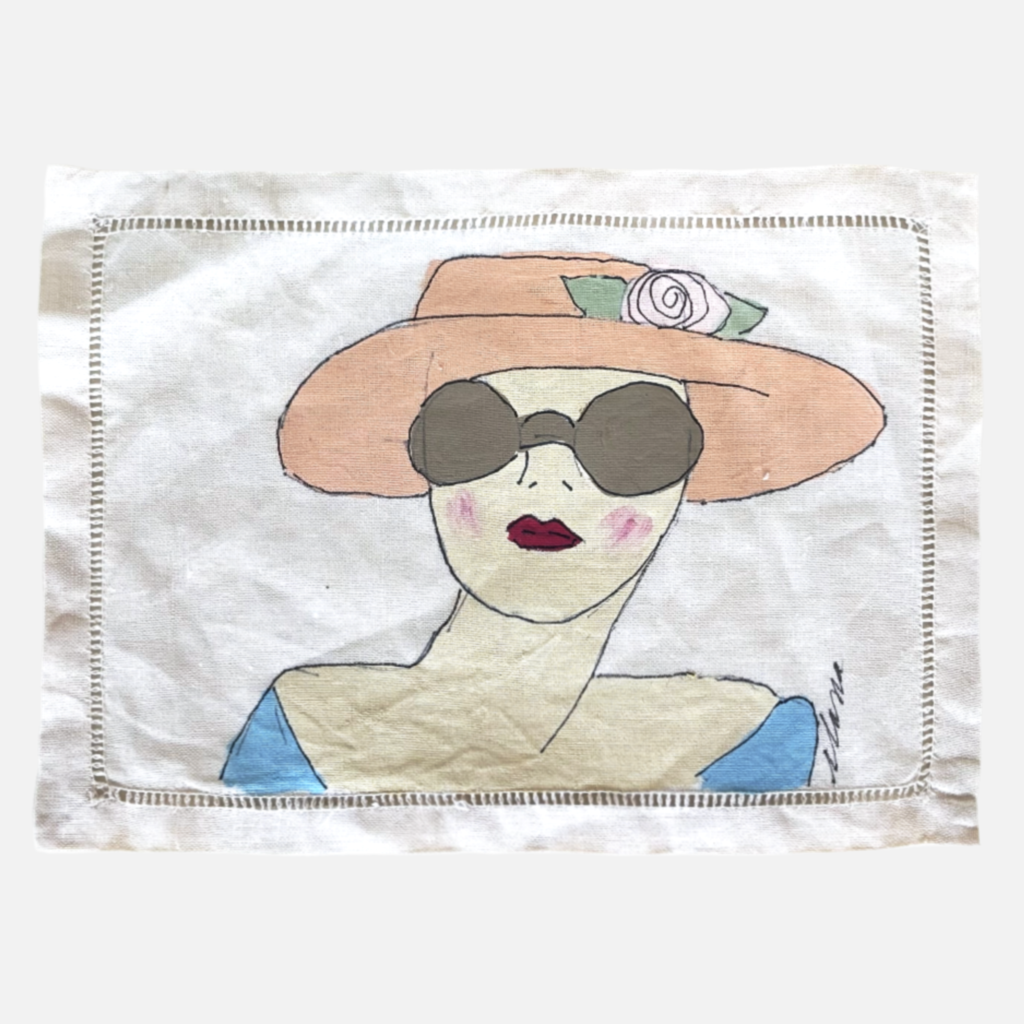 Vintage Mid-Century Painted Linen Cocktail Napkin