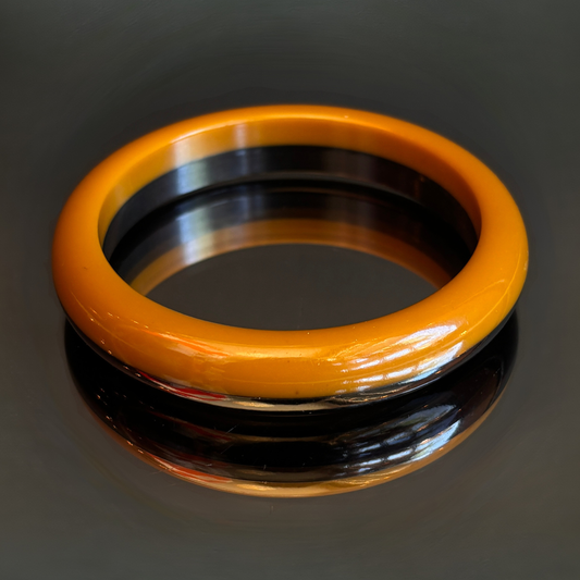Vintage Butterscotch Bakelite & Black Lucite Bangle Bracelet