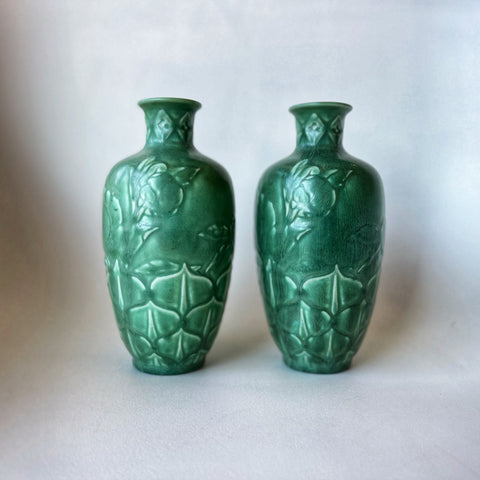 Vintage 1937 Rookwood Pottery Green Geometric Floral Small Neck Vase