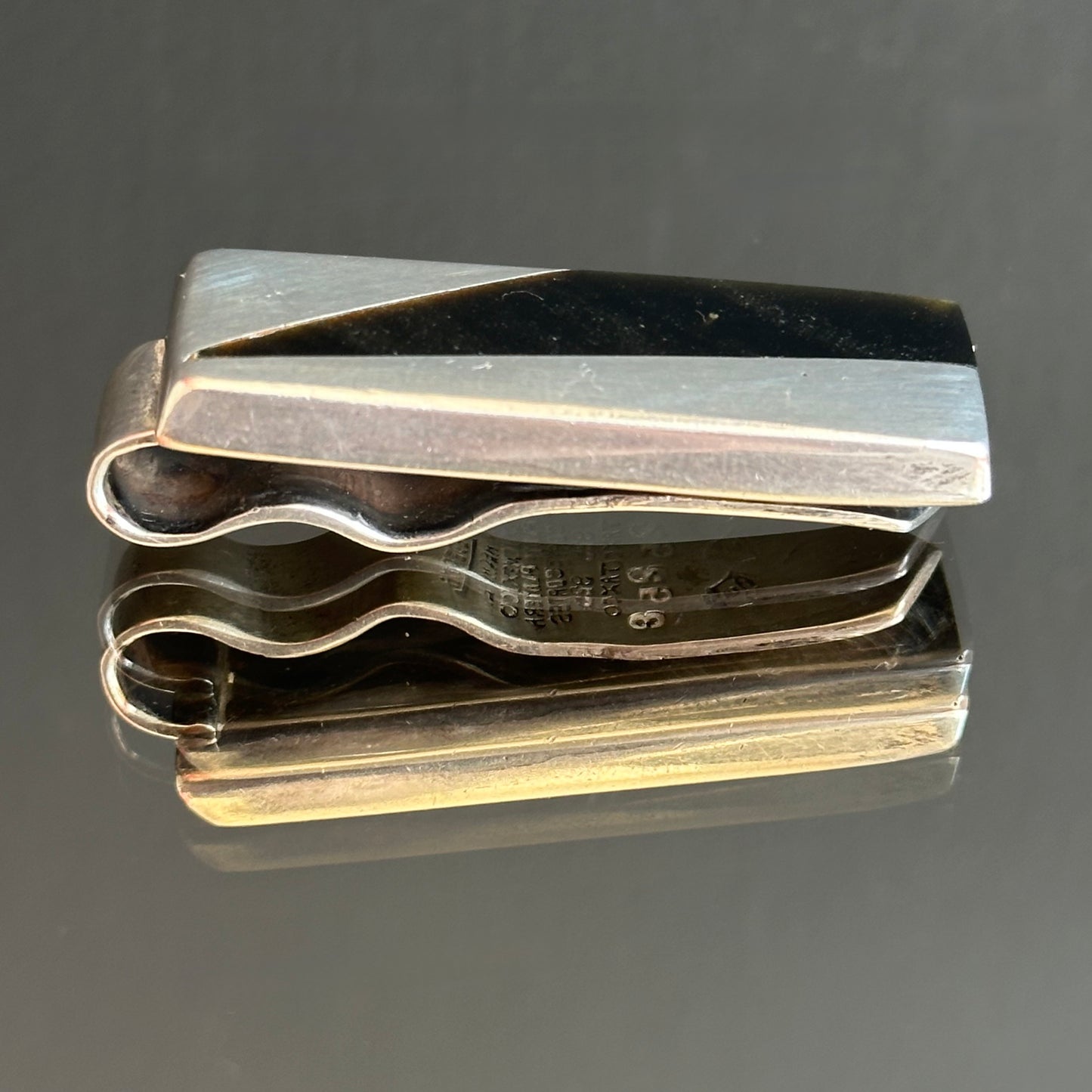 Vintage Enrique Ledesma Taxco Silver & Obsidian Money Clip