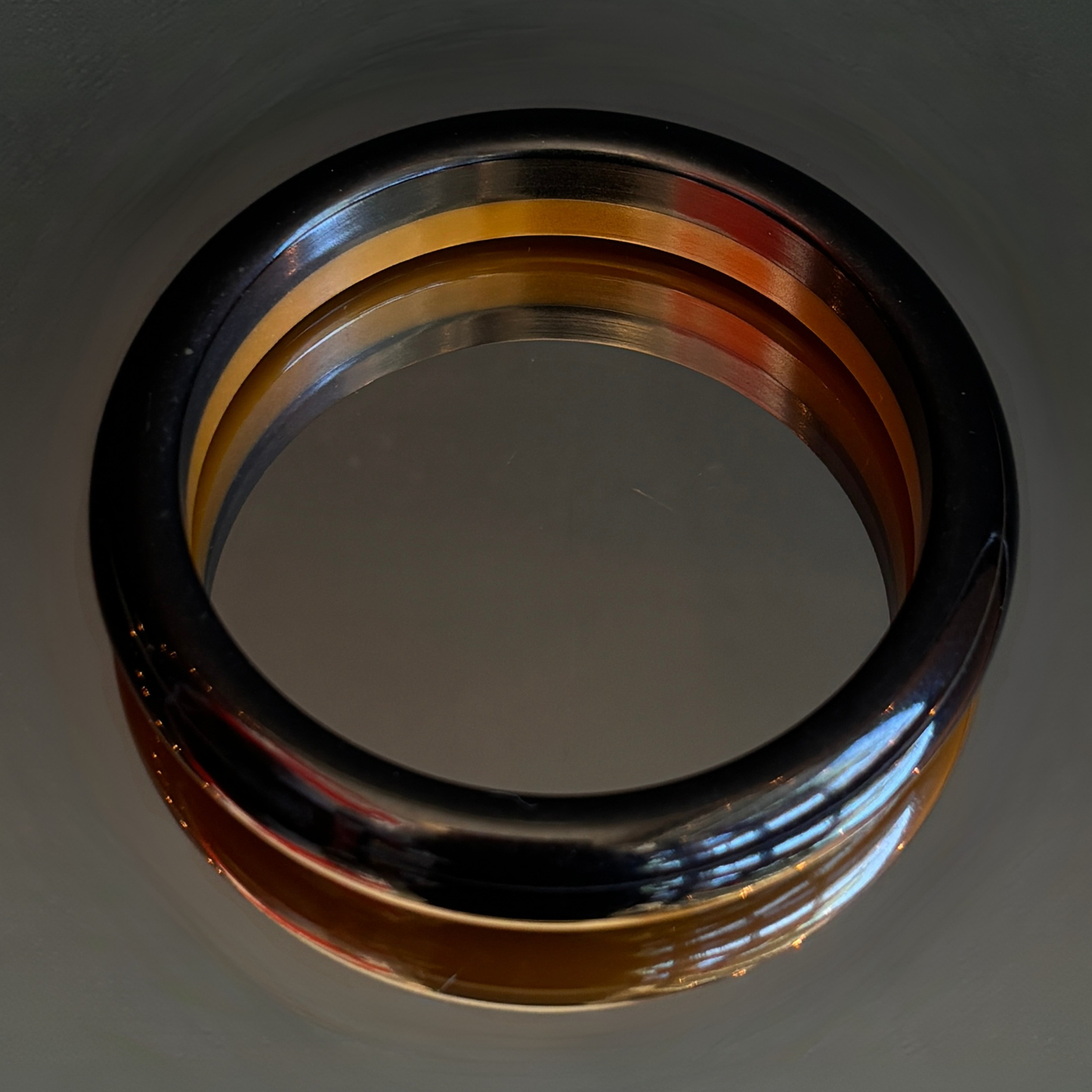 Vintage Butterscotch Bakelite & Black Lucite Bangle Bracelet