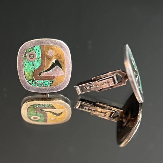 Vintage Los Castillo Sterling & Inlay Cufflinks