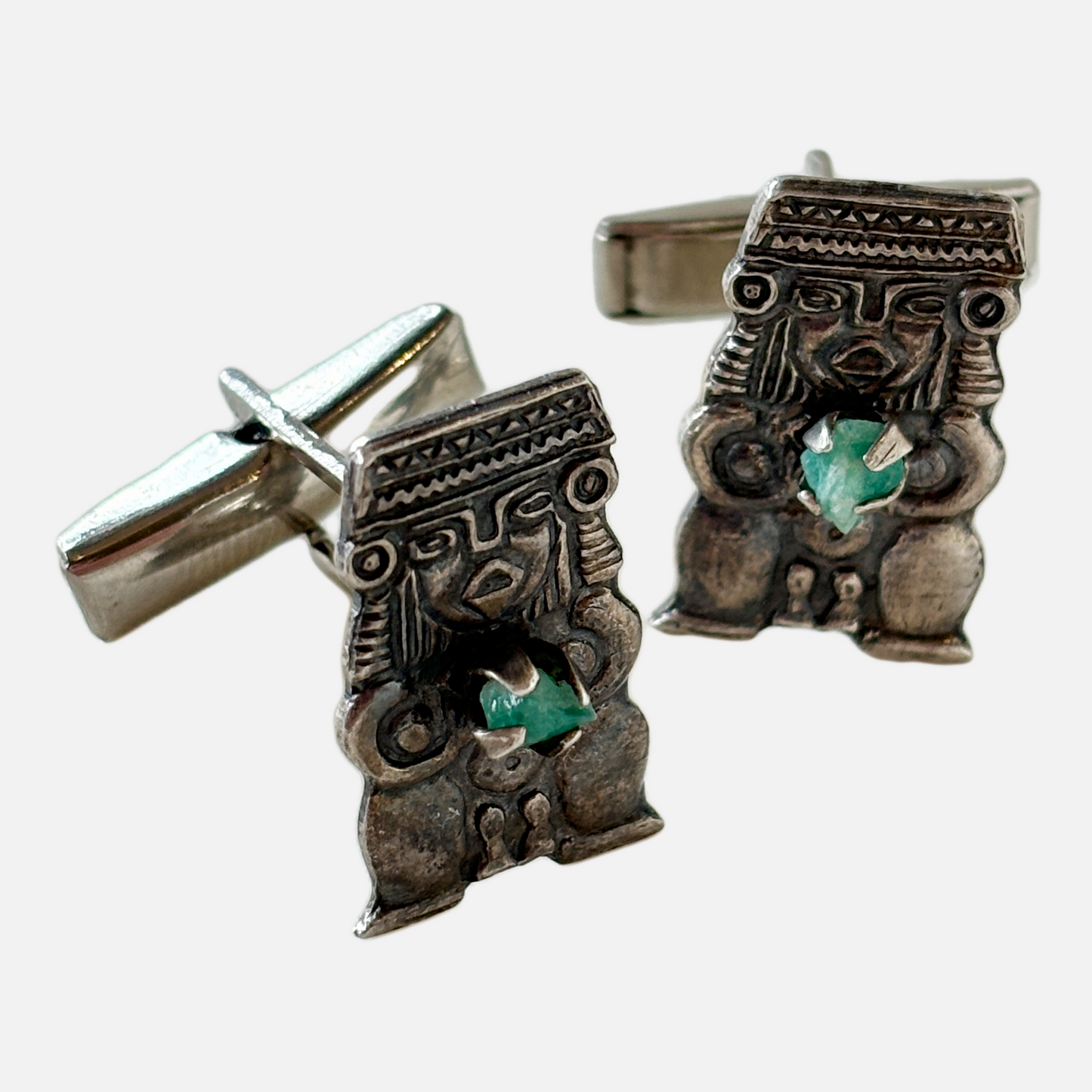 Midcentury Silver Aztec/Tiki Cufflinks (78)