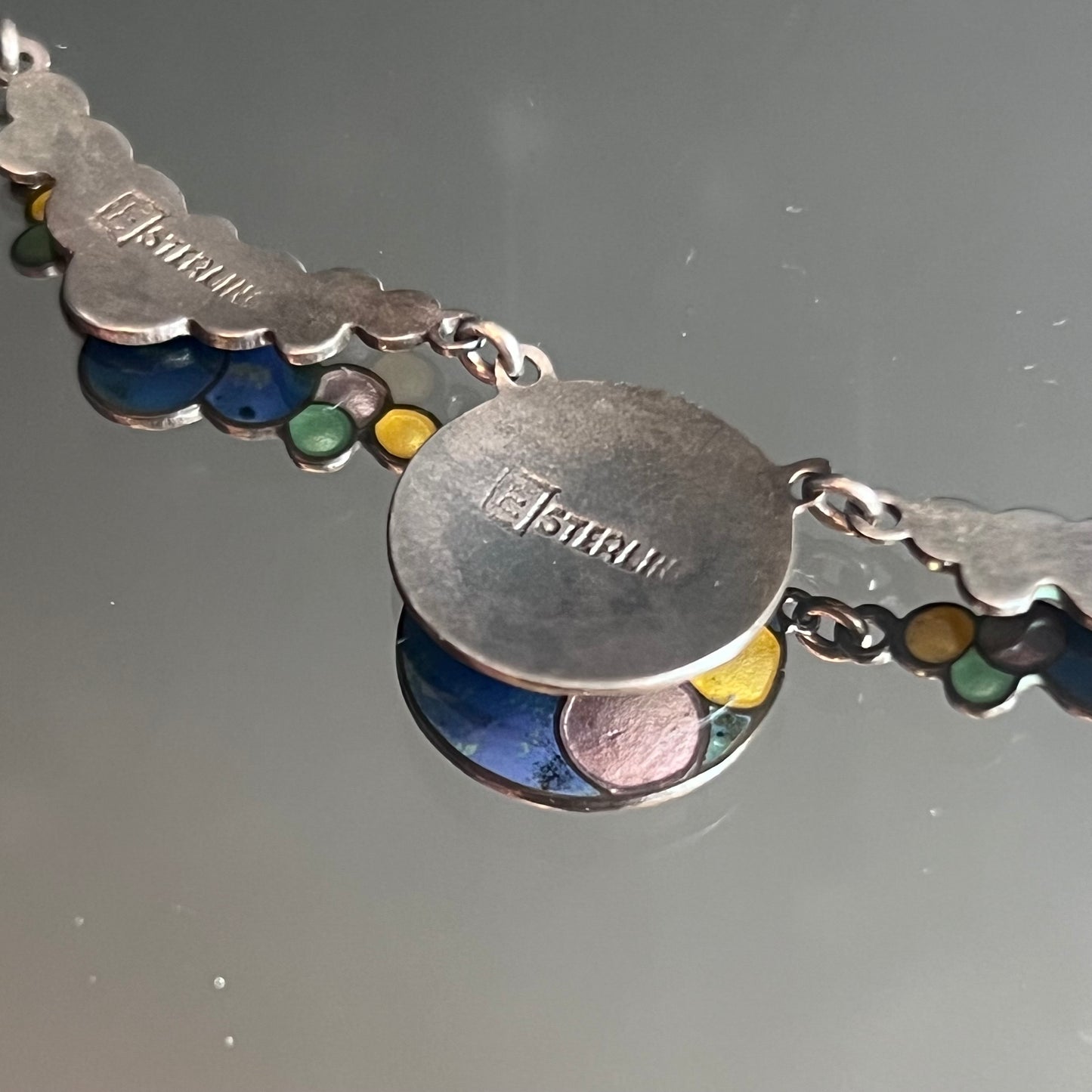 Vintage 1920's Sterling Silver & Enamel Necklace Bubble RARE