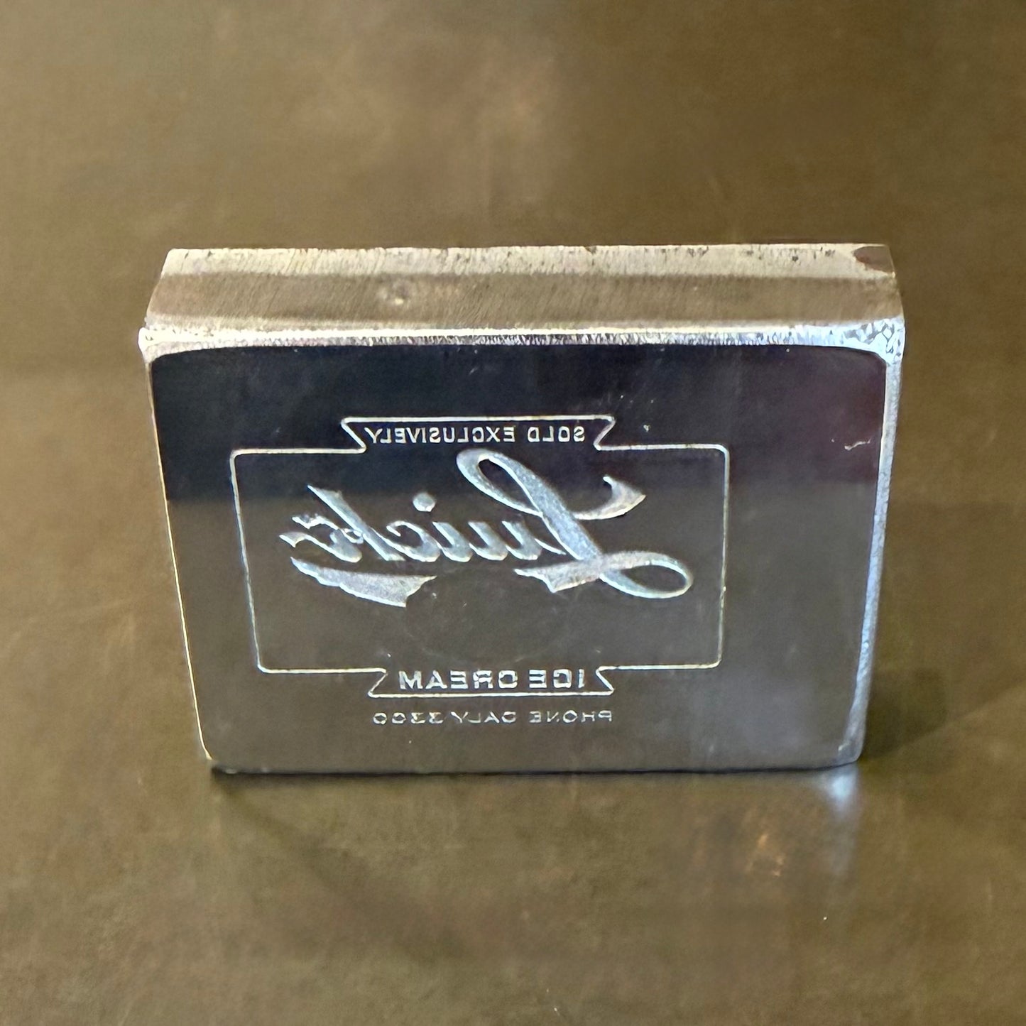 Vintage "Luick Ice Cream Company"  Metal Block Stamp/Paperweight