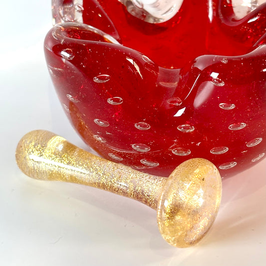 Vintage Murano Italy Ruby & Gold Art Glass Mortar and Pestle Set