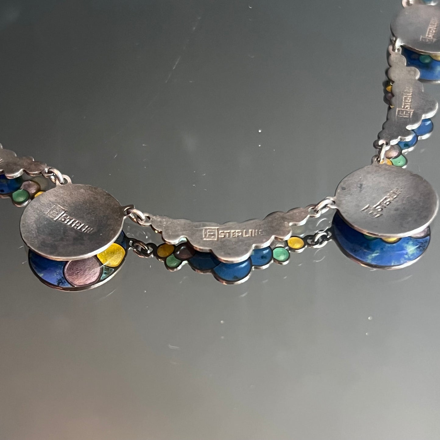 Vintage 1920's Sterling Silver & Enamel Necklace Bubble RARE