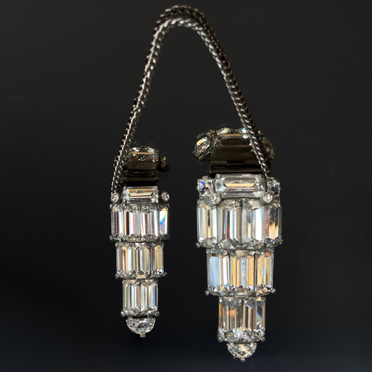 Eisenberg Crystal Chandelier Brooch Clip Set