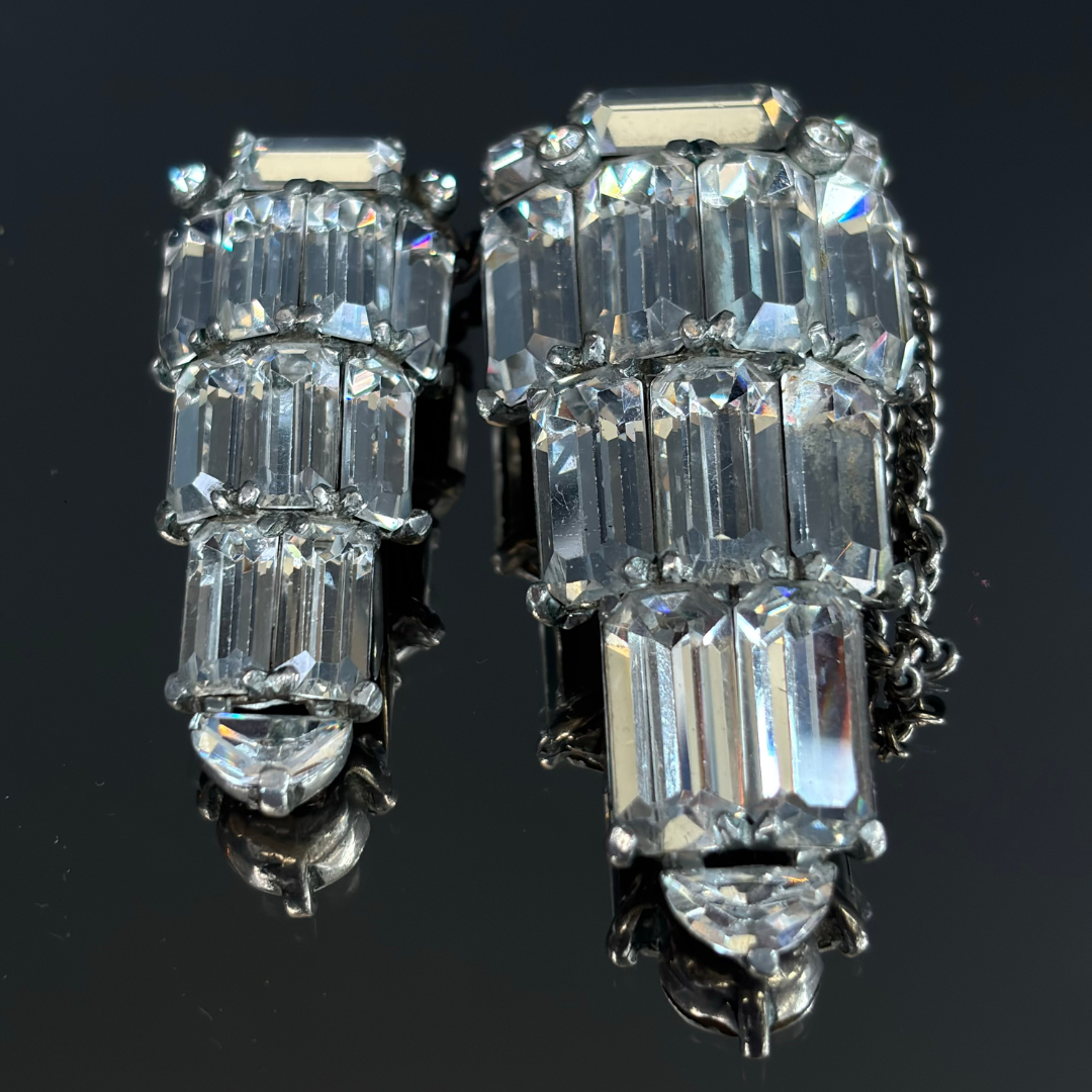 Eisenberg Crystal Chandelier Brooch Clip Set