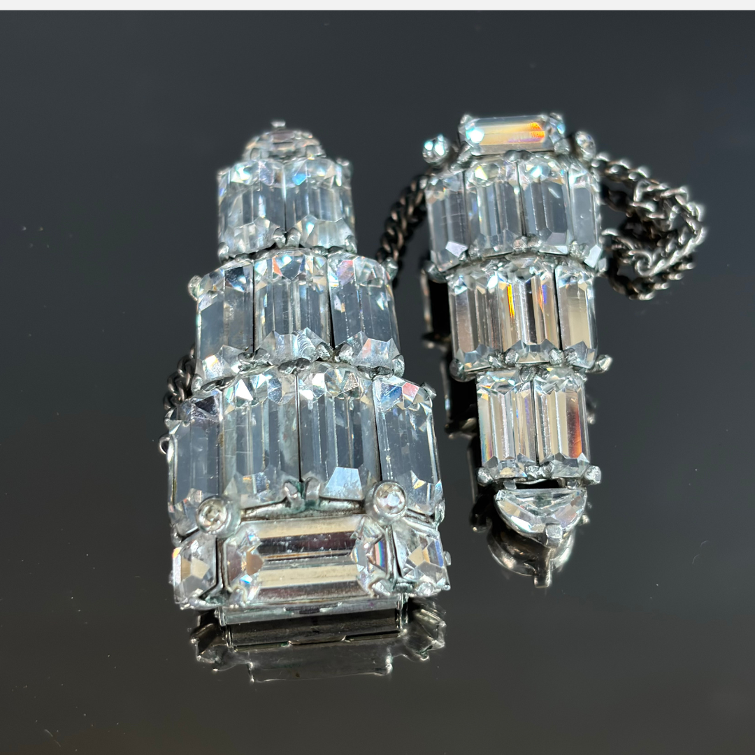 Eisenberg Crystal Chandelier Brooch Clip Set