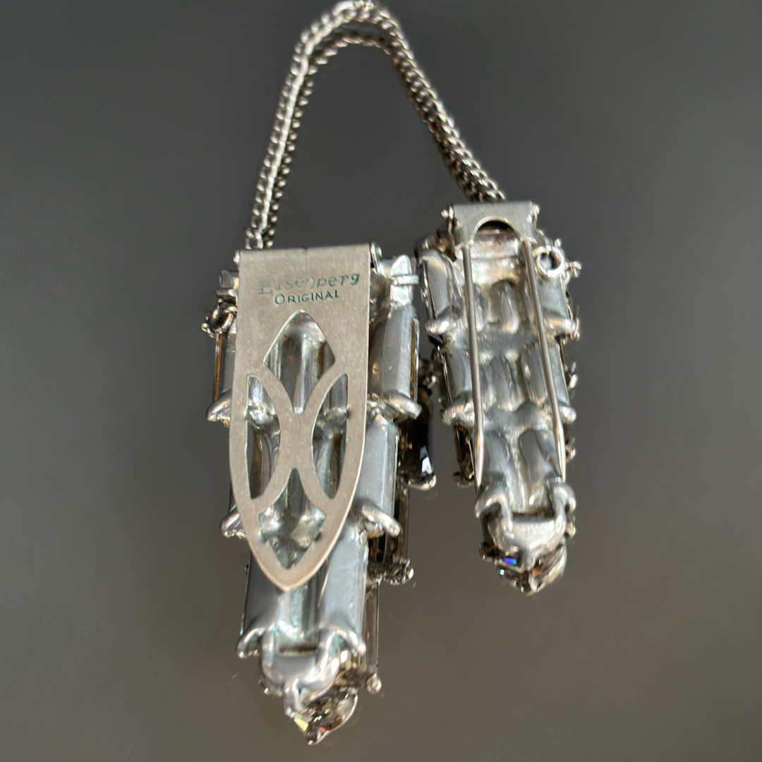 Eisenberg Crystal Chandelier Brooch Clip Set