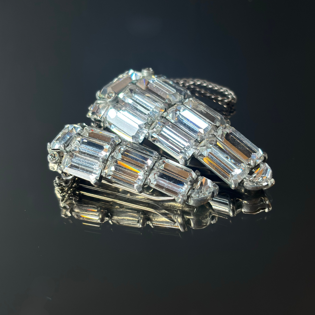 Eisenberg Crystal Chandelier Brooch Clip Set