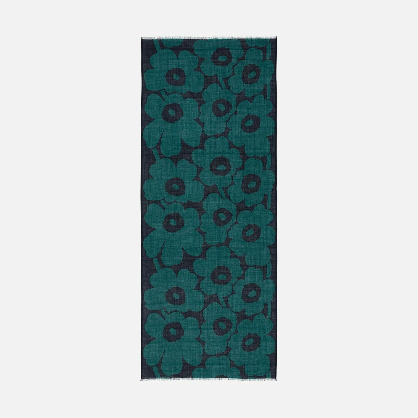 Marimekko Fiore Unikko Wool Scarf in dark green and dark navy