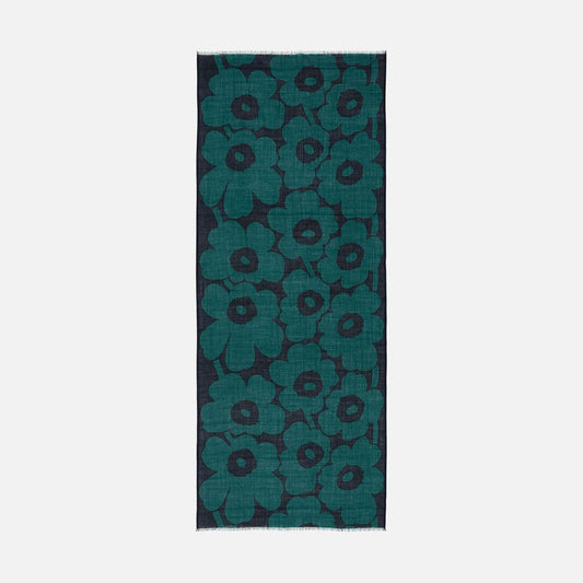 Marimekko Fiore Unikko Wool Scarf in dark green and dark navy