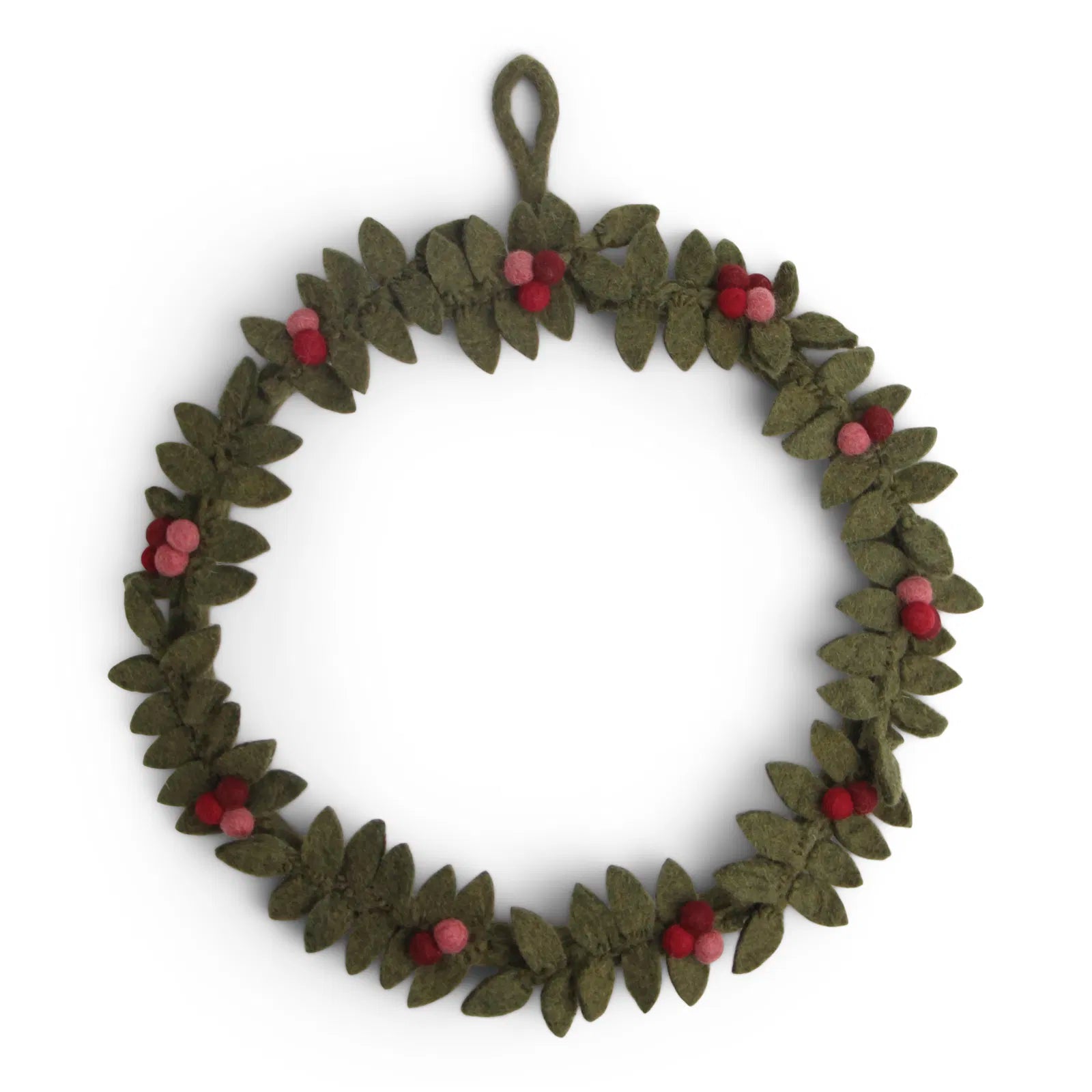 Green Felt Wreath with Red Berries by Gry & Sif handmade fair trade