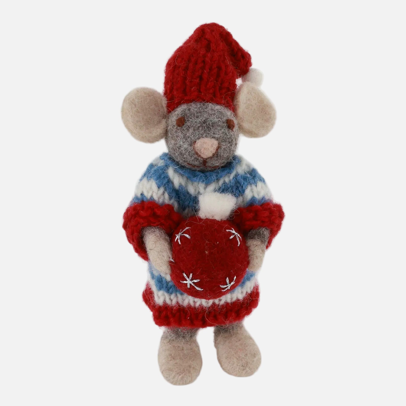 Gry & Sif felt mouse with christmas bauble, handmade, fair trade
