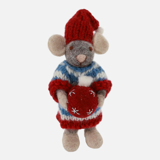 Gry & Sif felt mouse with christmas bauble, handmade, fair trade