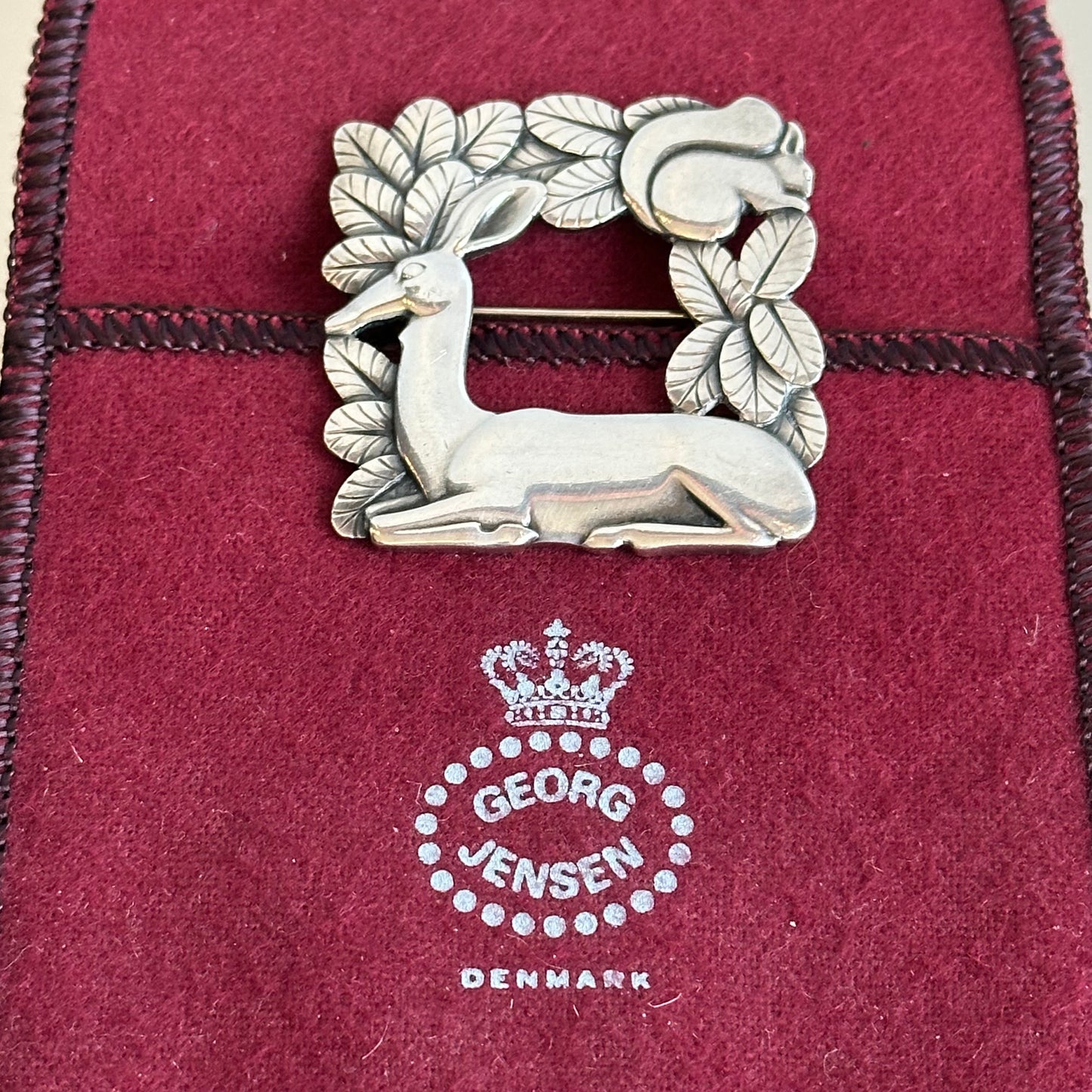 Vintage Georg Jensen Deer with Squirrel Brooch