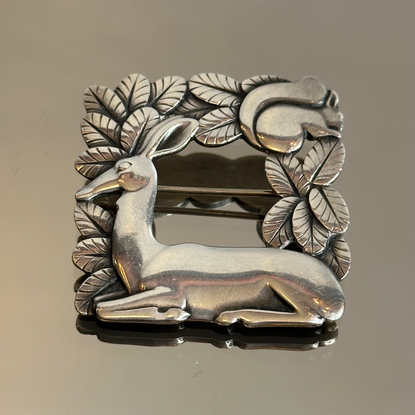 Vintage Georg Jensen Deer with Squirrel Brooch