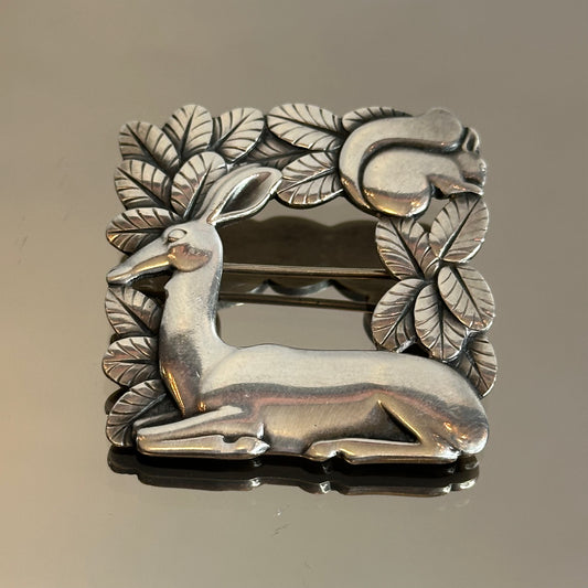 Vintage Georg Jensen Deer with Squirrel Brooch