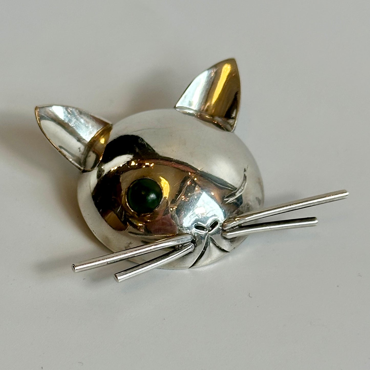 Vintage Georg Jensen Sterling Silver JoPol Winking Cat Brooch