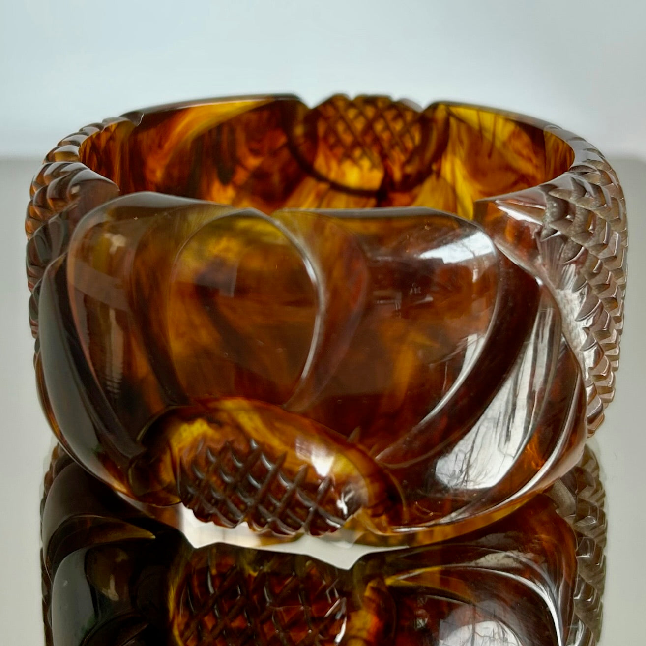 Vintage Root Beer Bakelite Flower Bangle Bracelet
