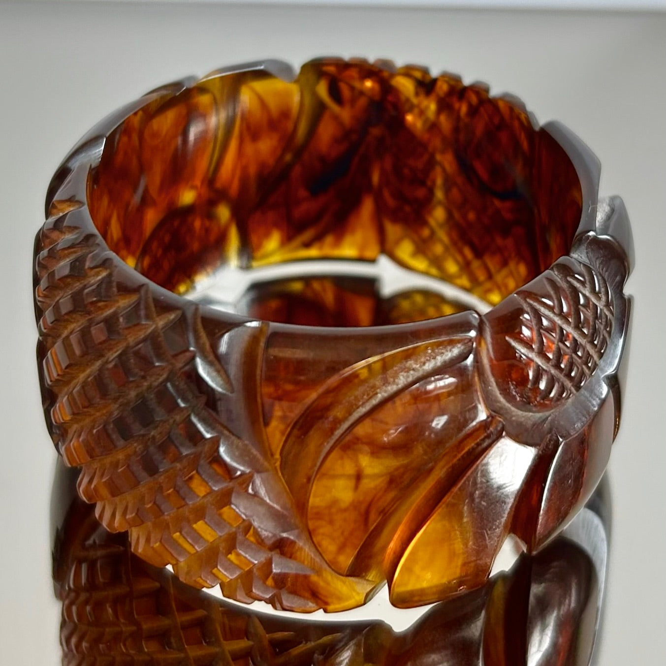 Vintage Root Beer Bakelite Flower Bangle Bracelet