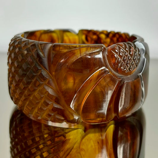 Vintage Root Beer Bakelite Flower Bangle Bracelet