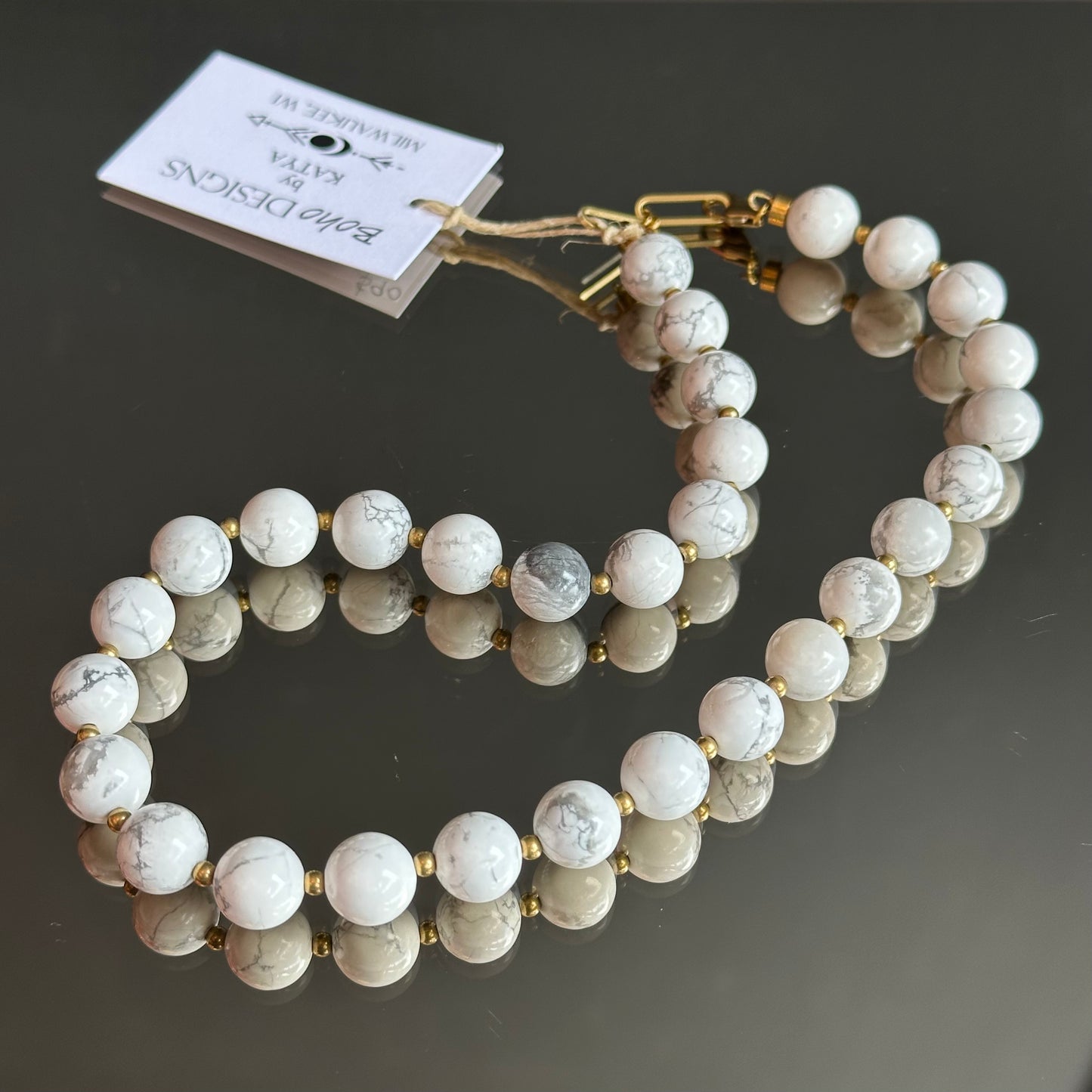 Boho Designs by Katya Necklace #1 Howlite & Brass