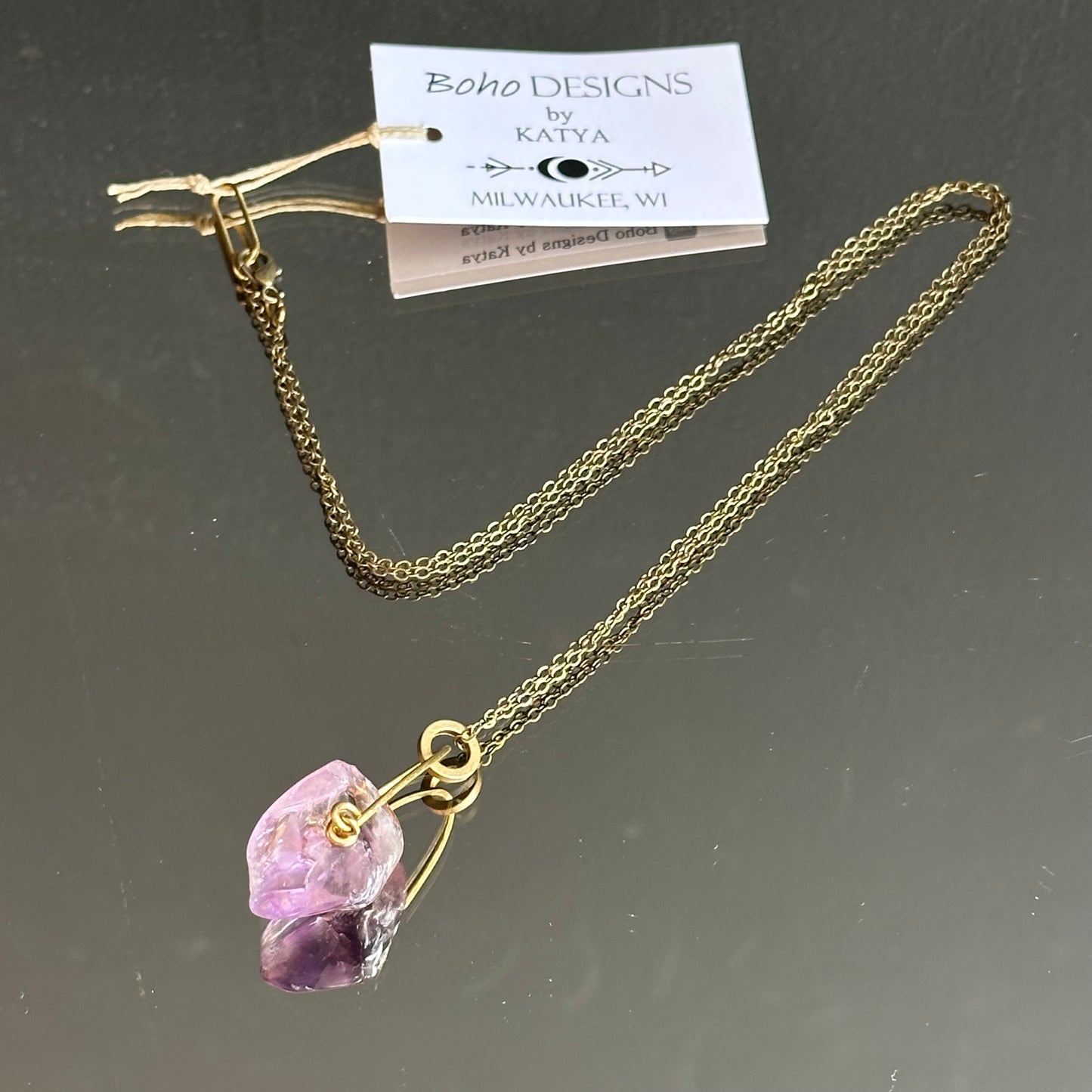 Boho Designs by Katya Necklace #2 Amethyst & Brass