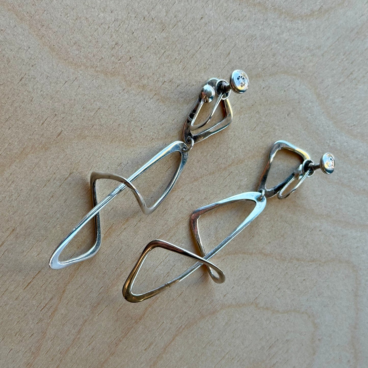 Vintage Sterling Abstract Clip-On Earrings