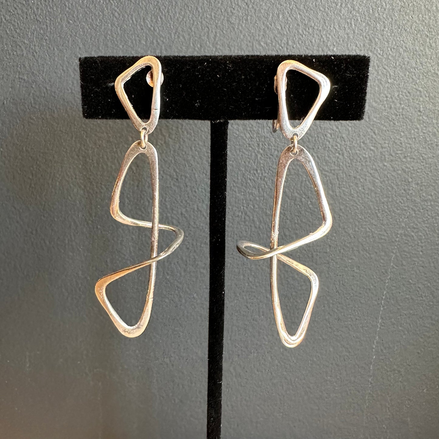 Vintage Sterling Abstract Clip-On Earrings